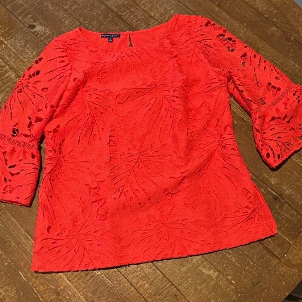 Talbots Scarlet Lace Blouse Side Zip For Easy‎ On Cottagecore Preppy Feastive
